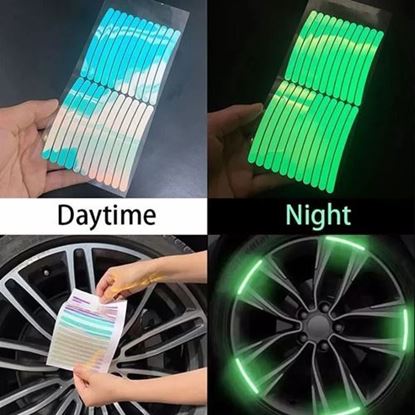 Picture of Car Wheel Sticker Colorful Reflective Strip Luminous Safety Night Driving Tire Rim Trim Auto Wheel Hub Warning Sticker Decor