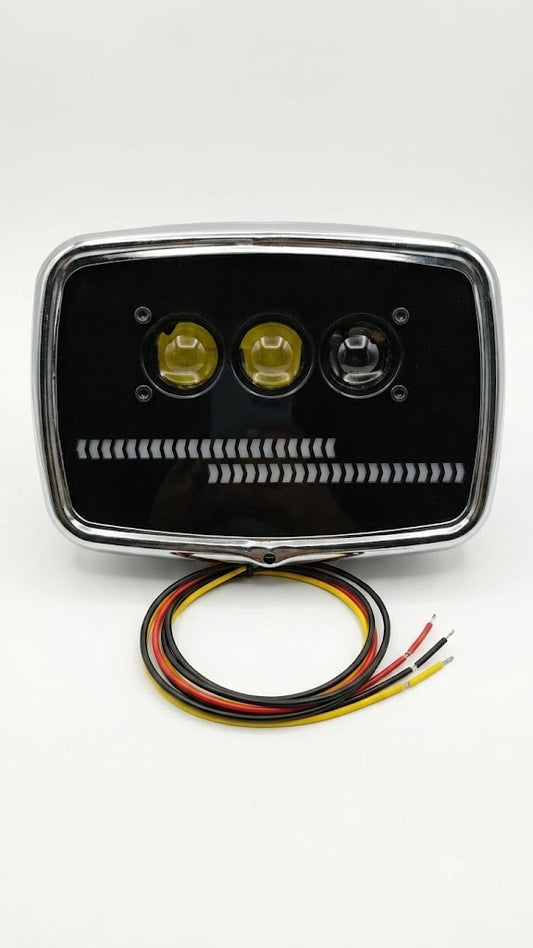3 Lens Ultra Bright LED Headlight for Honda CG 125 & CD 70 | White & Yellow Beam Modes | Built-in DRL + Dynamic Indicators | Premium Customized Design